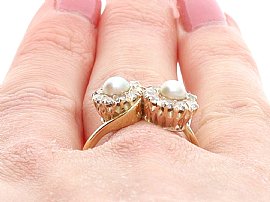 Edwardian Pearl and Diamond Twist Ring Wearing