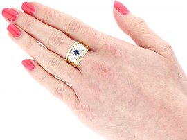 Vintage Sapphire and Diamond Ring Yellow Gold Wearing 