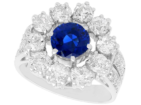 Vintage Sapphire and Diamond Cluster Ring Platinum