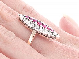 Victorian Ruby and Diamond Gold Ring Wearing Side On 