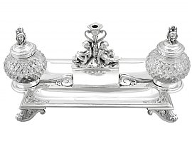 Sterling Silver and Glass Inkstand / Desk Standish - Antique Victorian (1899); C6527