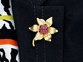 Burmese Ruby and Gold Brooch Wearing 
