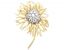 2.89ct Diamond and 18ct Yellow Gold Flower Brooch - Vintage French Circa 1950
