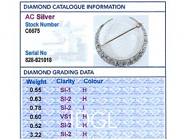 Diamond Crescent Brooch Grading Data 
