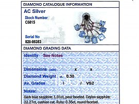 Sapphire Ruby and Diamond Brooch Grading Data