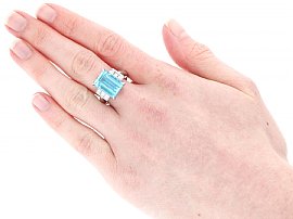 Aquamarine Ring with Diamond Accents Wearing Image