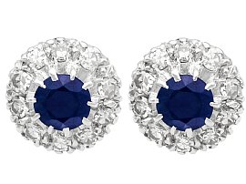 0.56ct Sapphire and 0.35ct Diamond, 18ct White Gold Cluster Earrings - Vintage Circa 1940