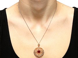 Wearing Image for Gold Antique Garnet Pendant in the UK