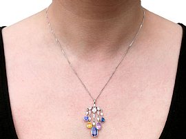 Wearing Image of Sapphire and Diamond Drop Pendant