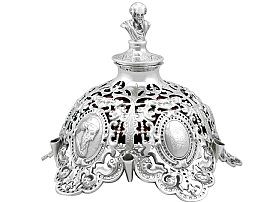 Sterling Silver and Cranberry Glass Inkwell - Antique Victorian (1850)
