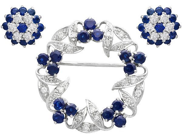 Sapphire Jewellery Set Brooch and Earrings