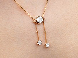 Wearing Image for Diamond Drop Necklace Rose Gold