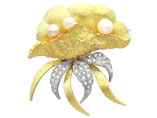 Oyster Shell Brooch with Pearls Gold