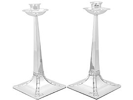 Sterling Silver Candlesticks - Arts and Crafts Style - Antique Edwardian (1901); C7234