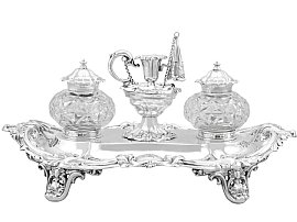 Sterling Silver and Glass Desk Standish - Antique Edwardian (1908); C7300