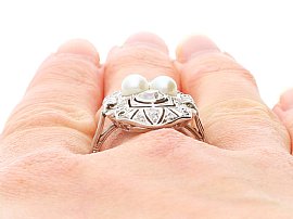 1920s Pearl Ring in White Gold on Hand
