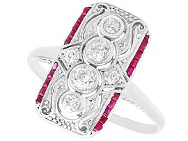 1920s Diamond and Ruby Dress Ring White Gold - Art Deco