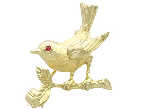 Vintage Bird Brooch with Rubies 