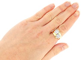 Wearing Two Stone Diamond Ring Yellow Gold for Sale