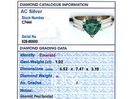 Vintage Pear Shaped Emerald ring for Sale Grading Card