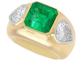 Vintage 3.78 ct Colombian Emerald and 2.18 ct Diamond Dress Ring in Yellow Gold