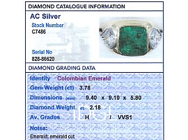 Emerald and Diamond Dress Ring in Yellow Gold Grading Card
