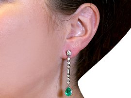 Wearing Image for Emerald and Diamond Drop Earrings Platinum