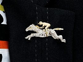 Vintage Diamond Horse Brooch with Jockey