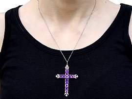 Antique Amethyst Cross Pendant Wearing Image
