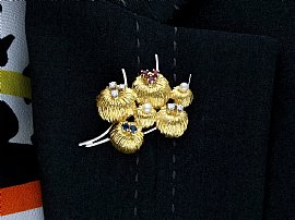 Organic Style Gold Brooch with Gemstones