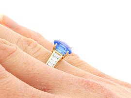 Vintage Unheated Blue Sapphire Ring with Diamonds close up
