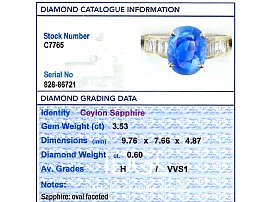 Grading card Vintage Unheated Blue Sapphire Ring with Diamonds 