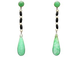 1920s 15.50ct Jade, Onyx and Pearl Drop Earrings in 18 ct Yellow Gold