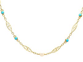 Vintage 18ct Yellow Gold Pearl and Turquoise Chain