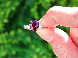 Oval Ruby Ring with Baguette Side Stones Outside
