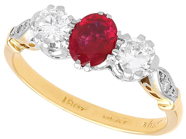 Ruby and Diamond Three Stone Ring for Sale