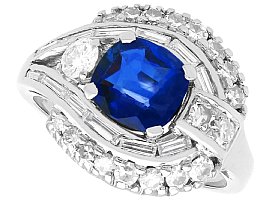 1.24ct Basaltic Sapphire and 0.70ct Diamond, 14ct White Gold Cluster Ring - Vintage Circa 1950