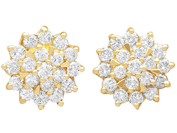 Yellow Gold and Diamond Cluster Earrings for Sale