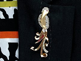 Large Ruby and Diamond Bird Brooch Wearing