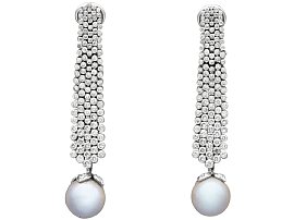Vintage Cultured Pearl and 4.24ct Diamond, 18ct White Gold Drop Earrings