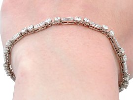 Baguette and Round Cut Diamond Bracelet Wearing 