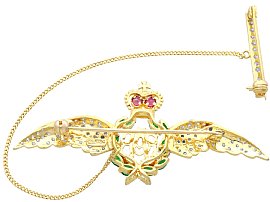 Gold RAF Wings Brooch with Emeralds for Sale Reverse 