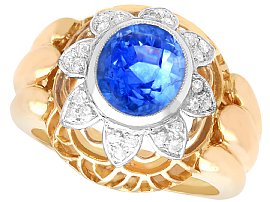 Vintage 2.51 ct Ceylon Sapphire and 0.24 ct Diamond, 18 ct Yellow Gold and Platinum Dress Ring