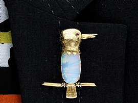  Vintage Opal Bird Brooch for Sale Wearing 