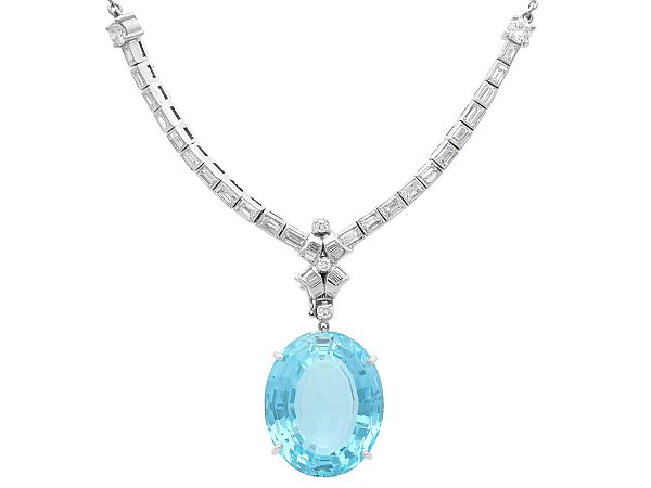 Diamond Necklace with Aquamarine Pendant for Sale