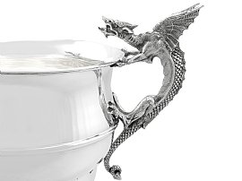 sterling silver trophy cup on plinth handle detail