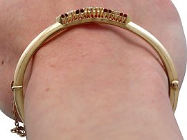 Wearing Image for Yellow Gold Ruby and Diamond Bangle