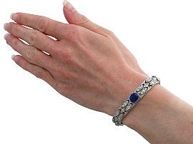 sapphire and diamond bracelet in platinum wearing