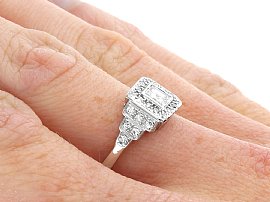 Side view Wearing Antique 18k white gold  art deco diamond ring