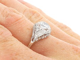 Art Deco Platinum Diamond Ring on Hand